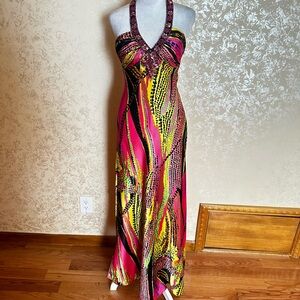 Vibrant Multicolor Halter Maxi Dress